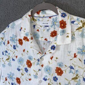 Porter & Ash Linen‎ Blend Shirt Men’s L White Floral  Hawaiian